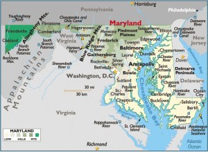 Map of Maryland, USA