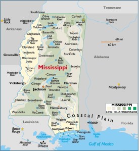 Map of Mississippi, USA
