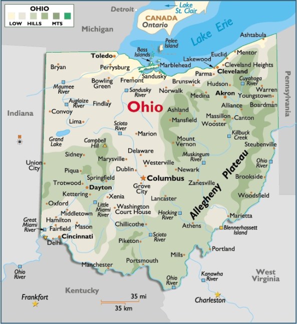 Map of Ohio, USA