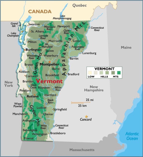 Map of Vermont, USA