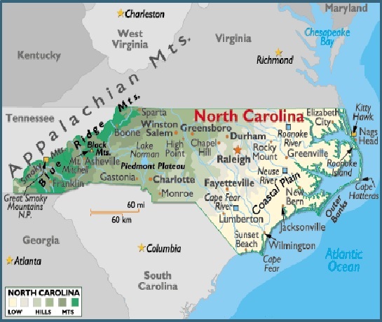 Map of North Caroline, USA