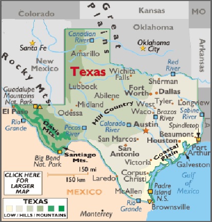 Map of  Texas, USA