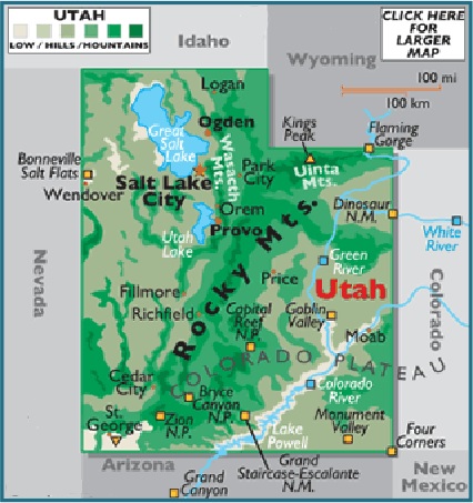 Map of Utah, USA