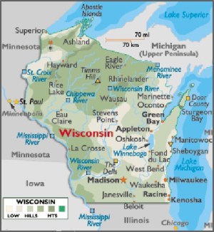 Map of Wisconsin, USA